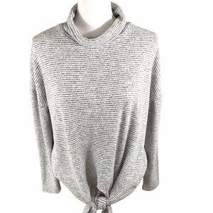 LOU & GREY for Loft Womens Sz M Front Tie Waist Top Gray White Stripe